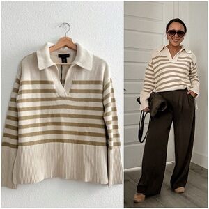 Birch Olive Striped V Neck Sweater (XS, M, L)